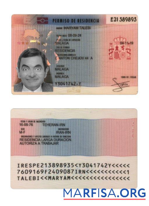 Printable Spain residence permit 2019 present example